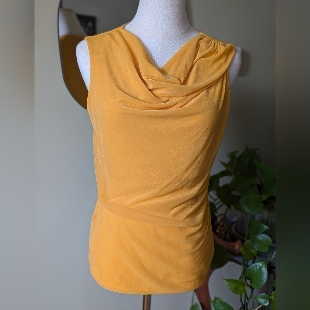 Worthington Women's Size Small Mustard Yellow Swoop Neck Sleeveless Blouse